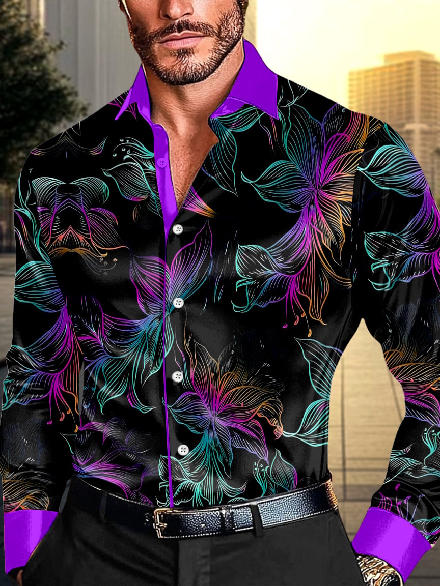 Camisa satén Luxe de manga larga con botones para hombre