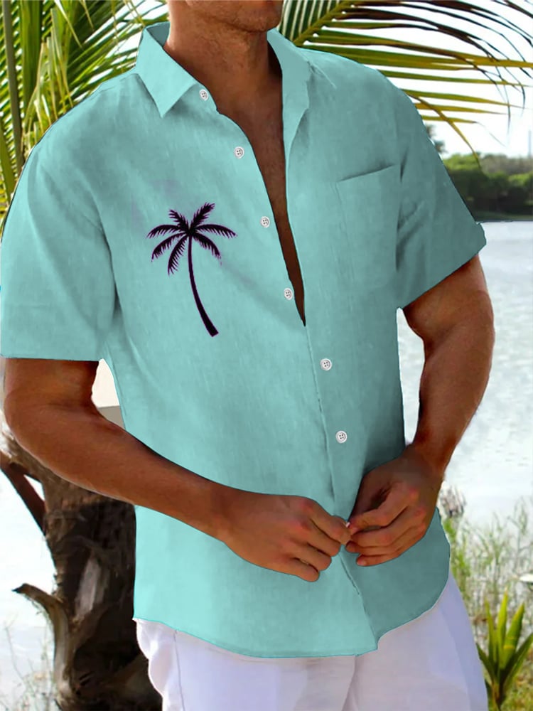 Camisa casual Coconut Tree estampado Lapel para hombre
