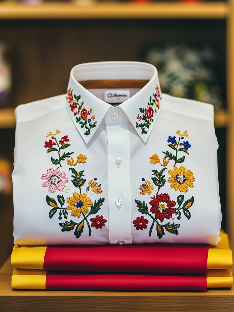 Camisa ejecutivo casual floral solapa de manga corta para hombre