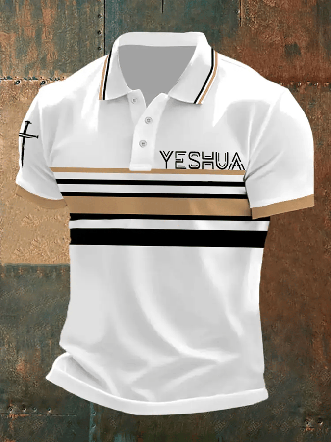 Camisa polo retro Faith “Yeshua�? casual estampado para hombre