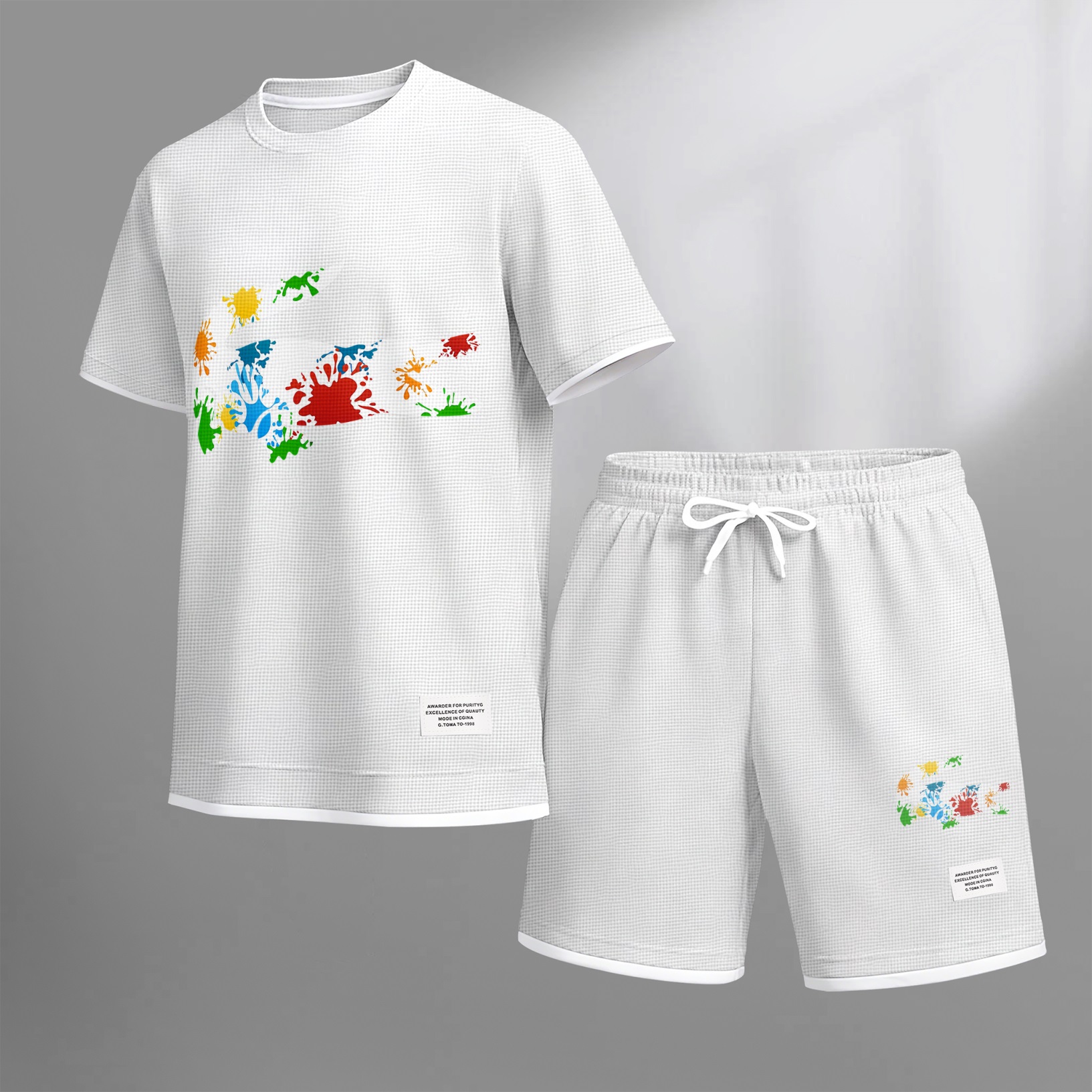Camisa de lujo tejido tipo waffle de manga corta & shorts Set 17 para hombre