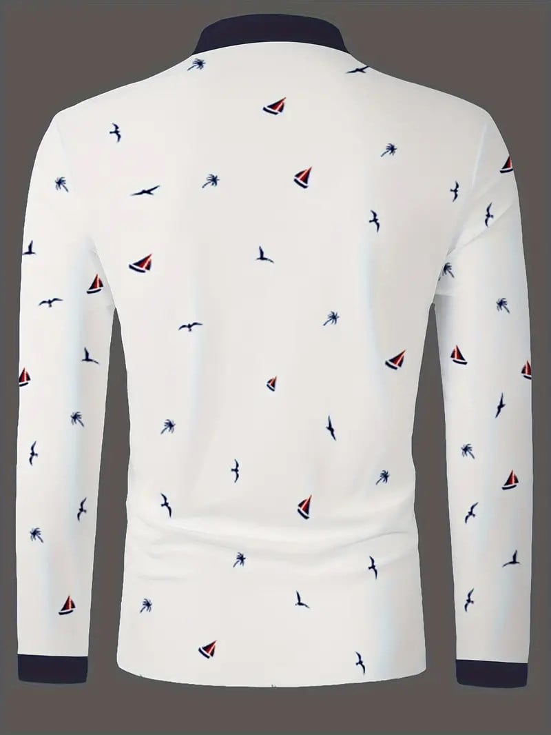 Camisa polo ejecutivo casual a rayas de manga larga para hombre