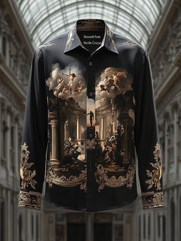 para hombre Satin Luxe Descent From The Cross Baroque de manga larga con botones camisa