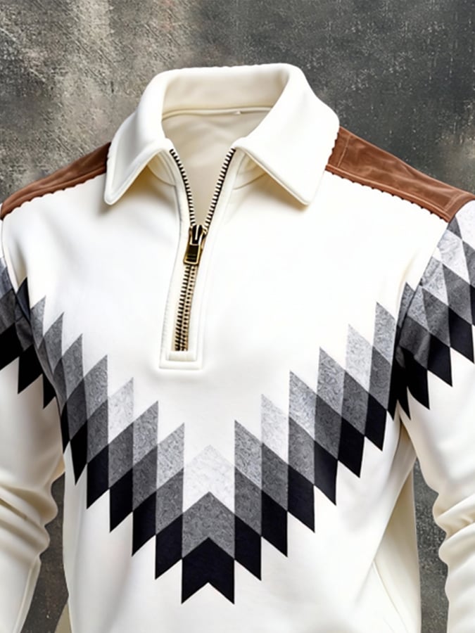 Sudadera retro en bloques de color estampado Color-Blocked con cierre para hombre
