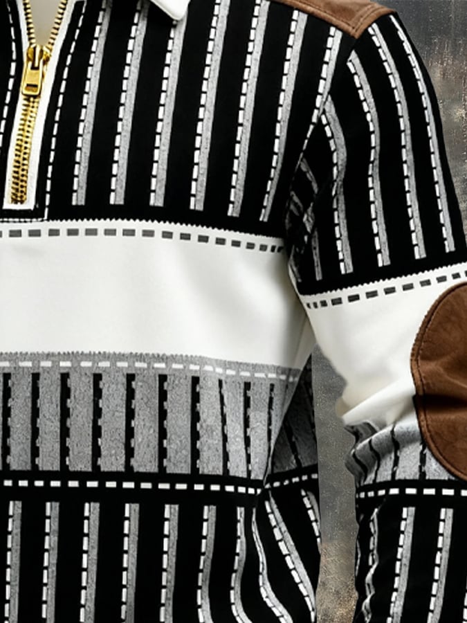 Sudadera retro en bloques de color estampado cierre para hombre