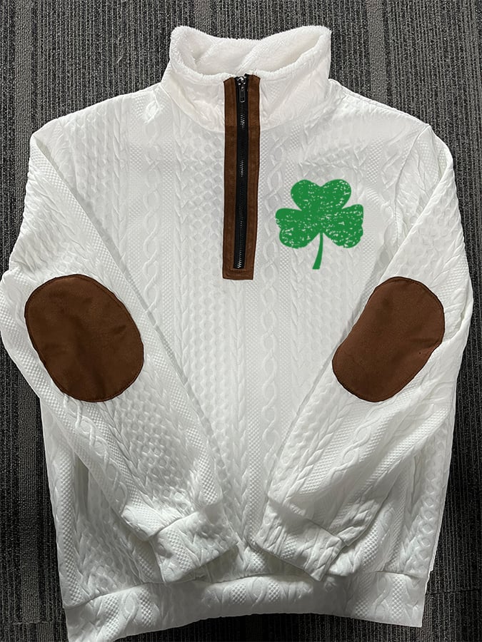 Sudadera St. Patrick's Clover jacquard Fabric cierre Fur cuello de manga larga para hombre