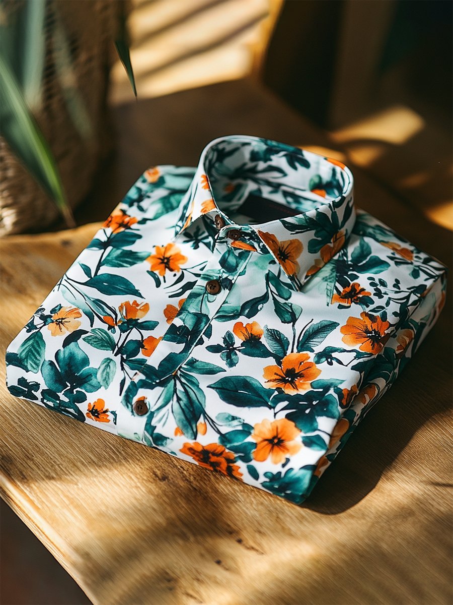 Camisa casual Festive floral estampado de manga larga para hombre
