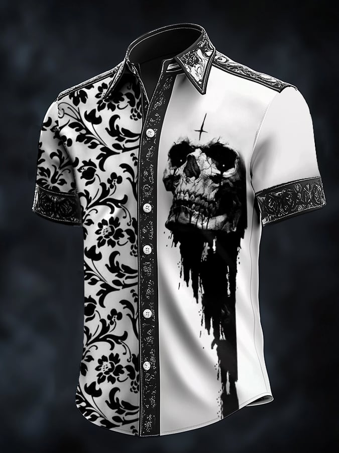Casual de moda Dark diseño Skull Contrascamiseta para hombre