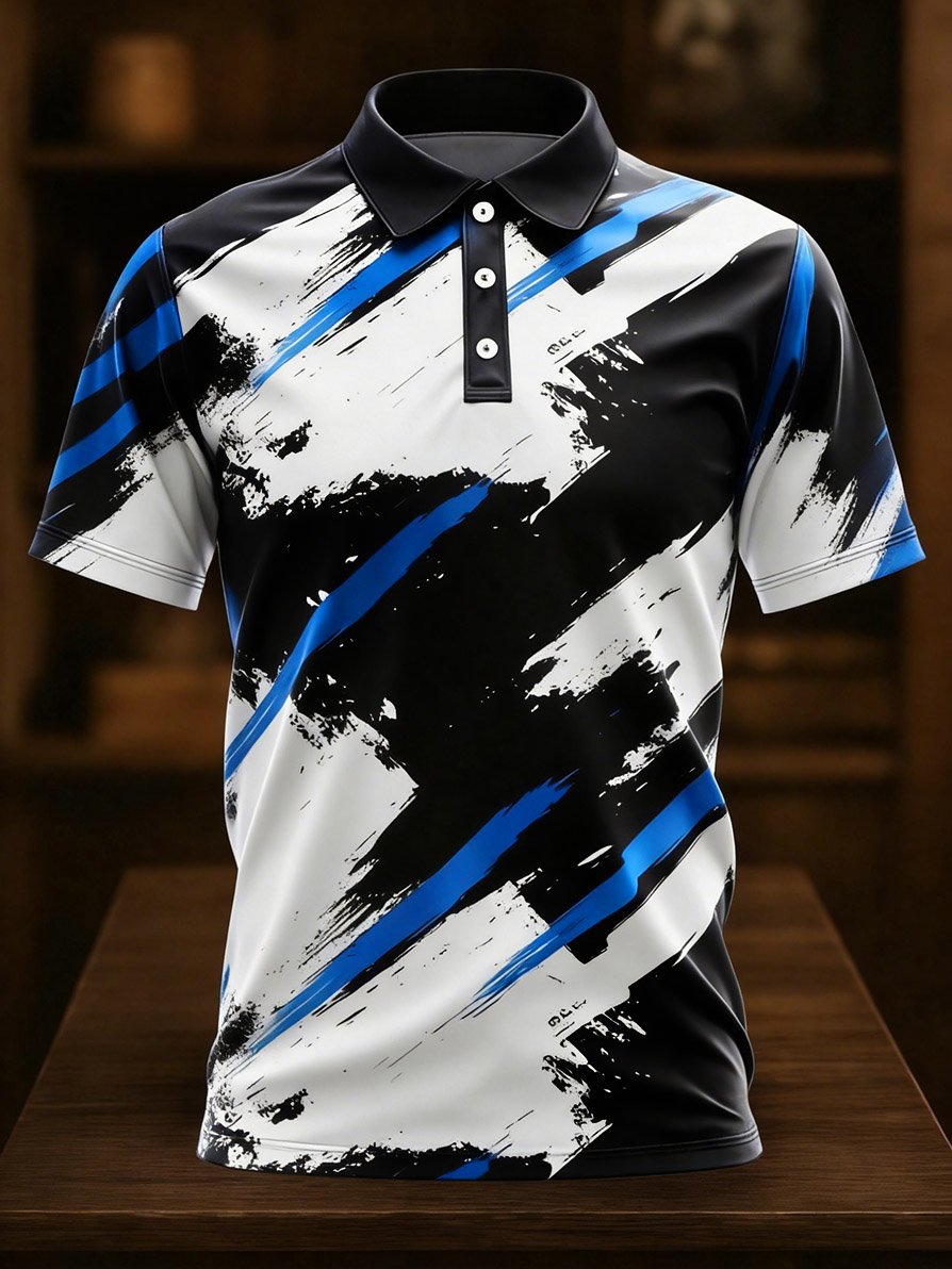 Camisa polo ejecutivo casual Art Button de manga corta para hombre