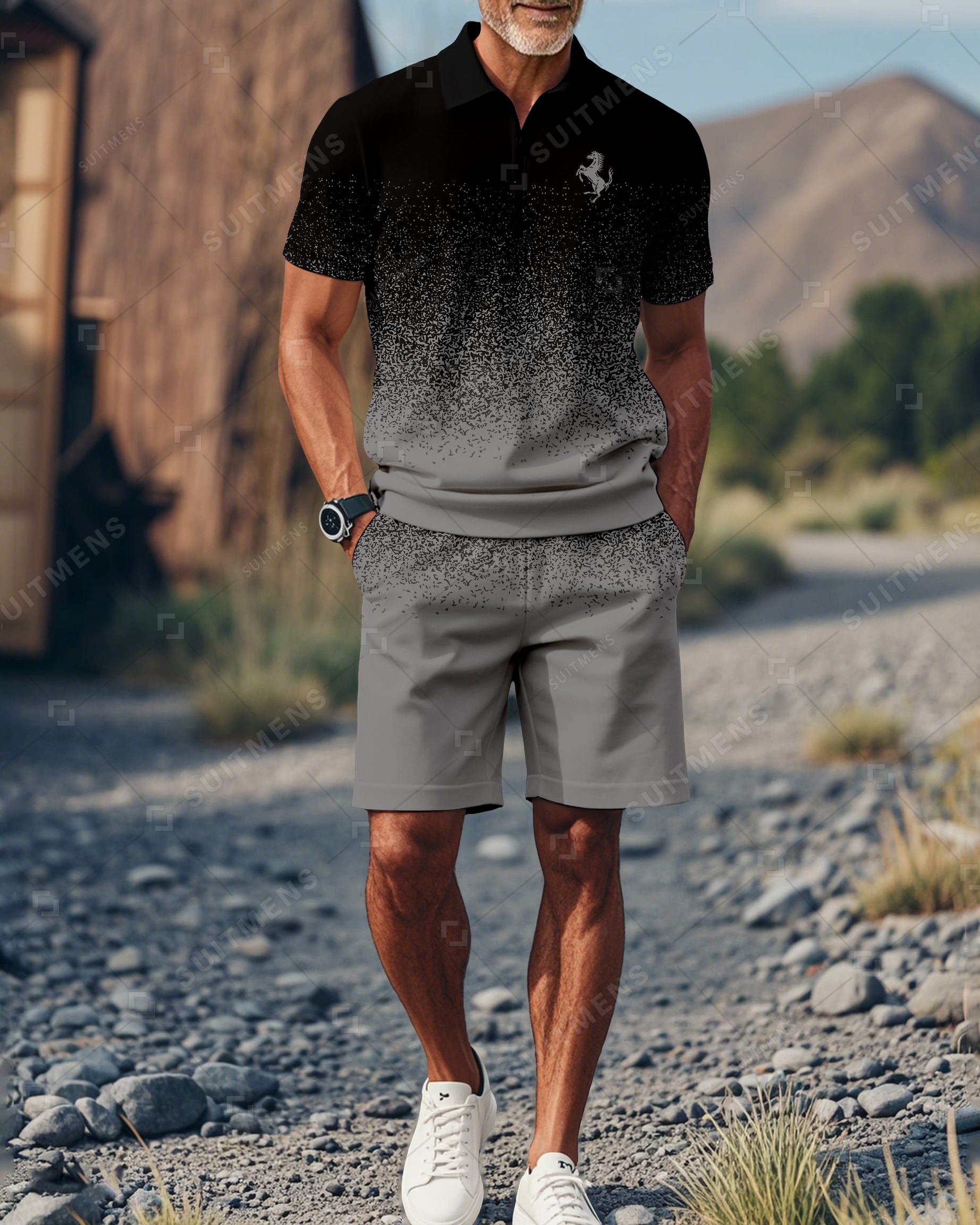 Shorts Gradient Colorblock Summer Polo de manga corta Suit 01 para hombre