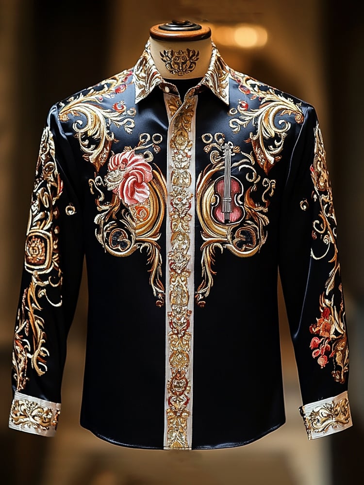 Camisa satén Luxe de manga larga con botones para hombre