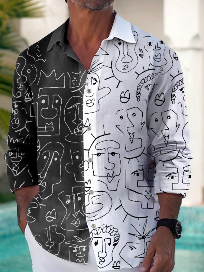 Camisa Trendy casual Artistic Portrait estampado de manga larga