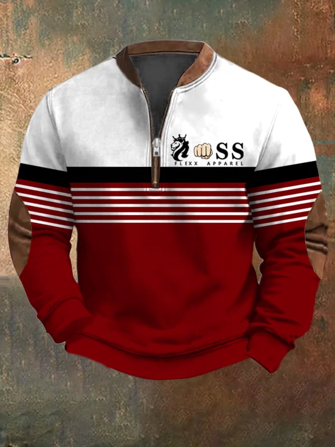 Sudadera retro Letter Design estampado casual cierre cuello de manga larga para hombre