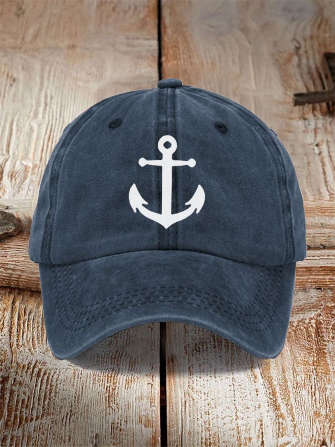 Unisex desgastado Washed de algodón "Anchor" Holiday casual estampado Hat