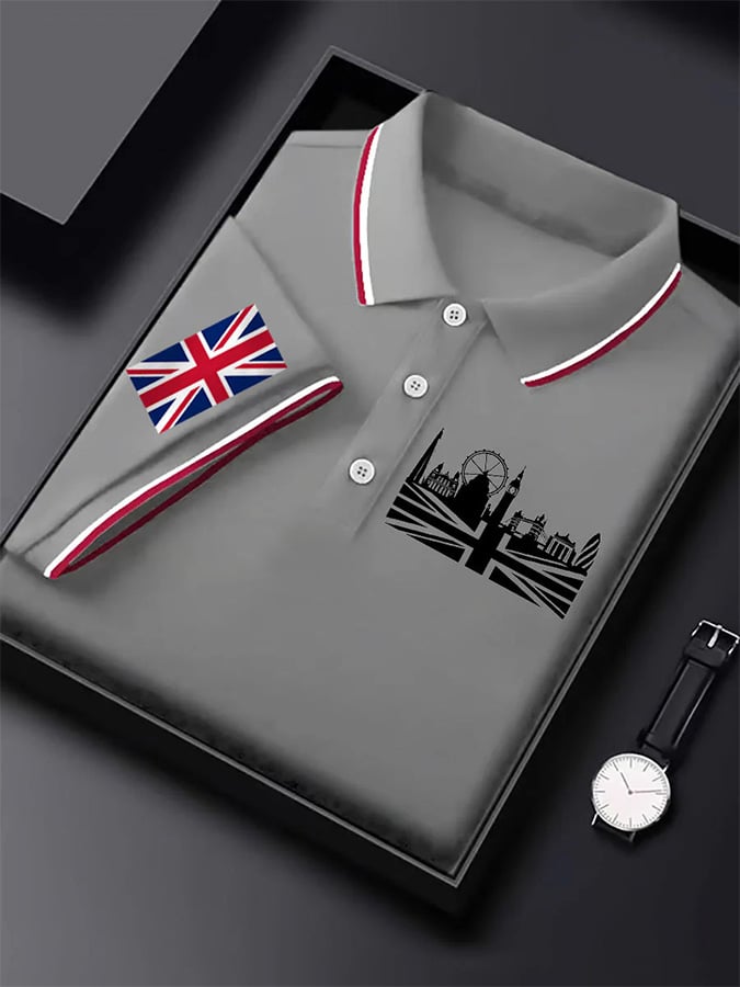 Camisa polo UK gráfico estampado de manga corta ejecutivo para hombre