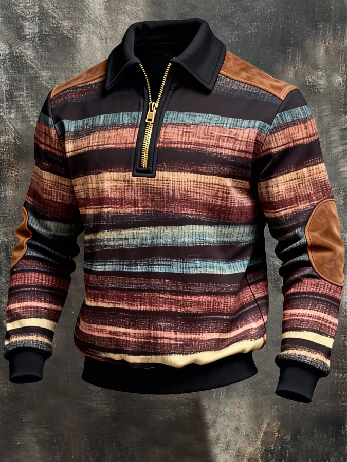 Sudadera retro en bloques de color estampado cierre para hombre