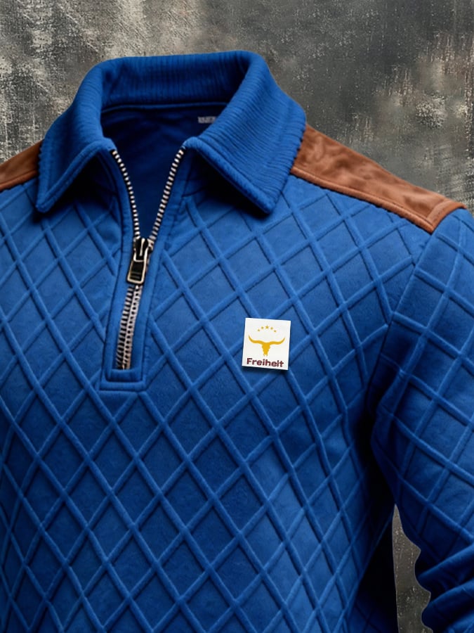 Sudadera retro jacquard texturizado Patchpara trabajo Comfortable Color-Blocked con cierre para hombre