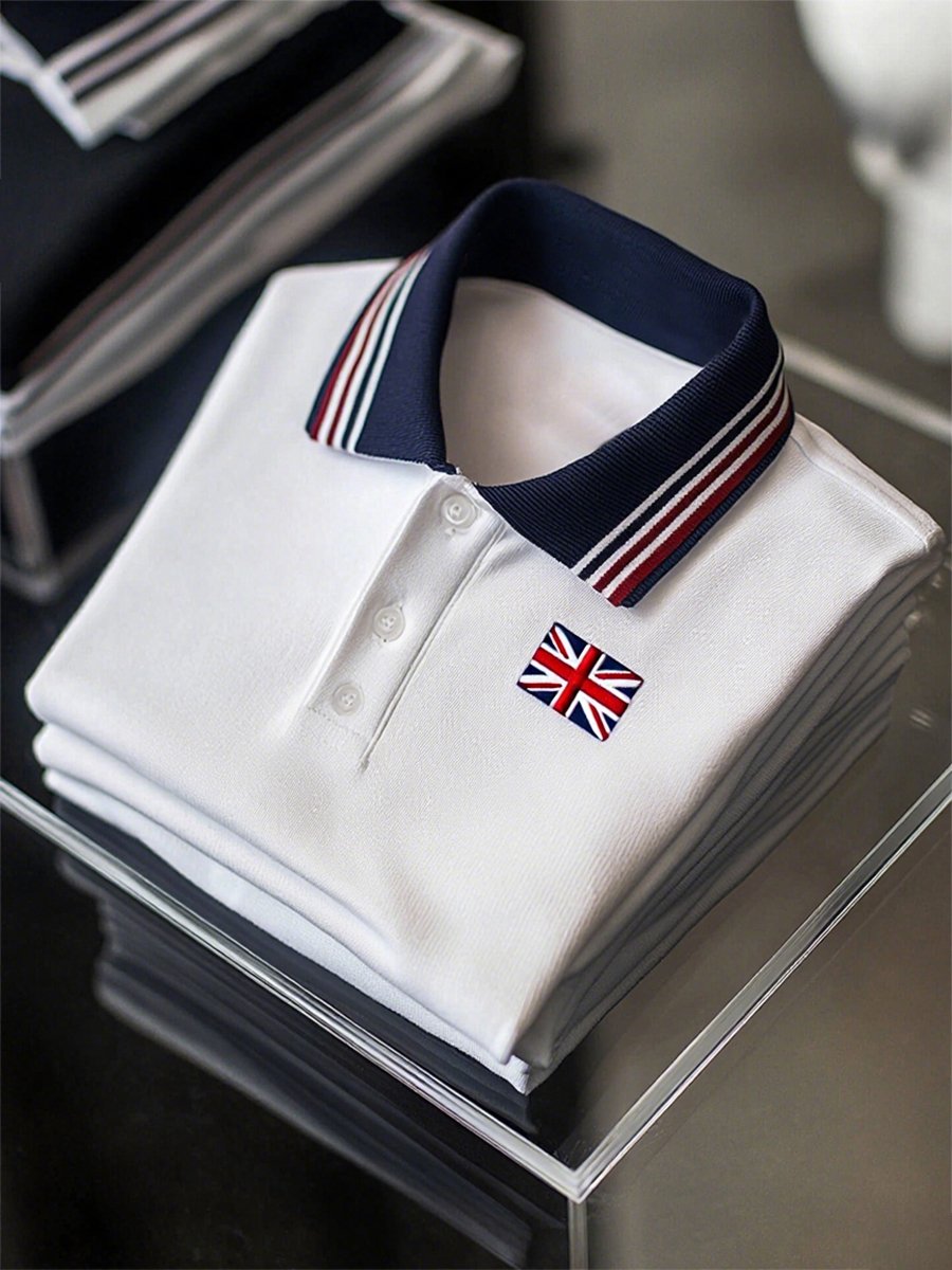 Camisa polo ejecutivo casual Union Jack Button de manga corta para hombre
