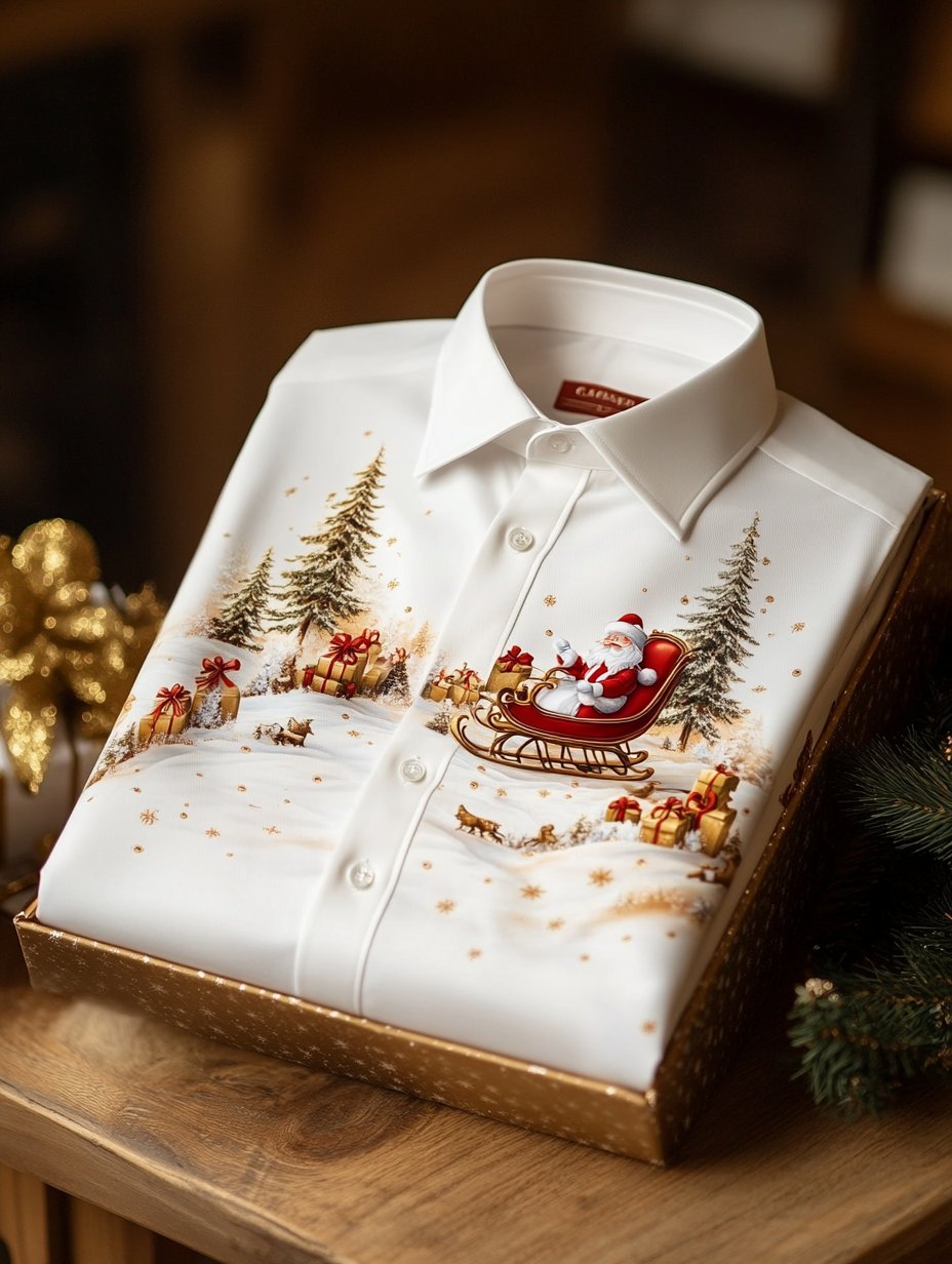 Camisa ejecutivo retro Santa Claus estampado de manga larga para hombre