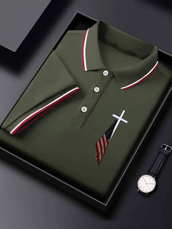 Camisa polo Flag Cross estampado para hombre