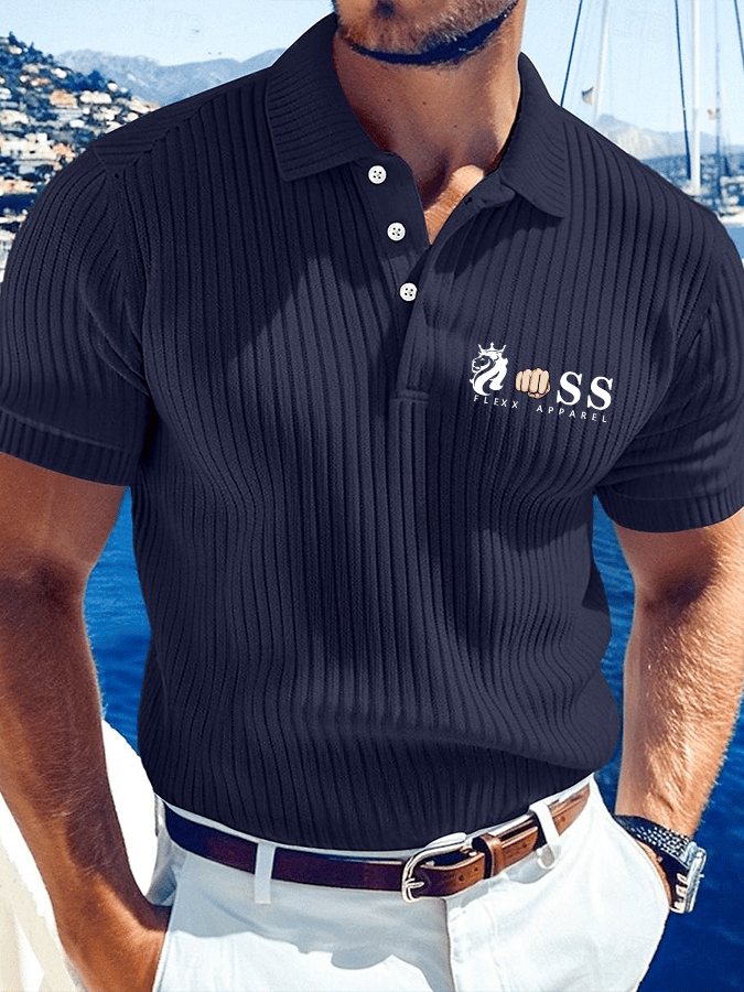 Camisa polo de modaable Letter estampado acanalado jacquard Fabric casual para hombre