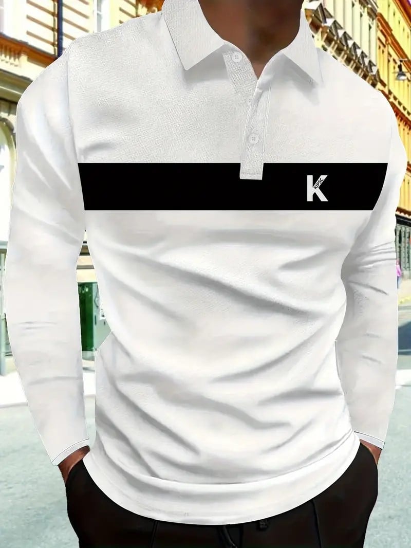 Camisa polo ejecutivo casual a rayas de manga larga para hombre