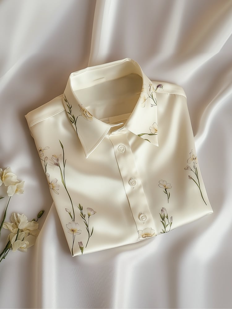 Camisa ejecutivo casual floral solapa de manga corta para hombre