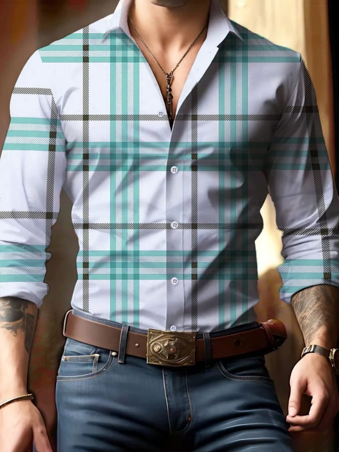 Casual ejecutivo Checkered Princamiseta para hombre
