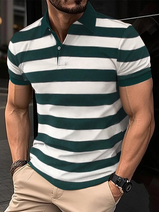 Casual de moda Contrast rayas Polo para hombre