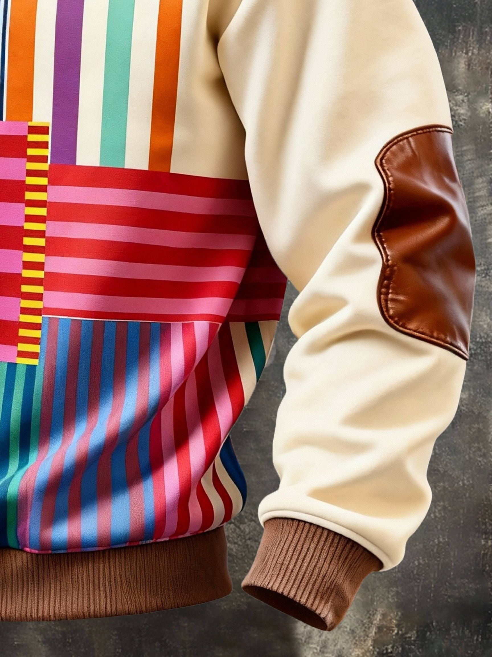 Sudadera vintage Color-Block estampado con cierre con gorrasucha para hombre