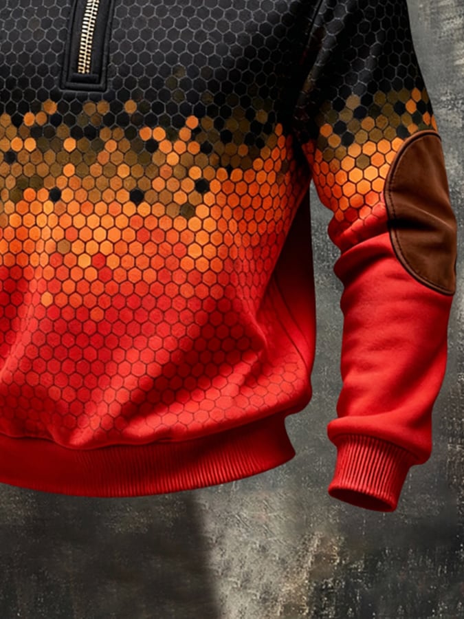 Sudadera retro en bloques de color estampado Color-Blocked con cierre para hombre