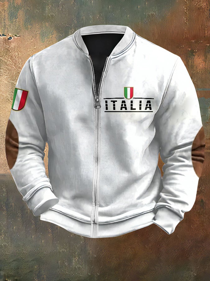 Sudadera vintage Italia estampado casual cierre para hombre