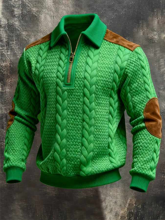 Sudadera retro jacquard texturizado Patchpara trabajo Comfortable Color-Blocked con cierre para hombre