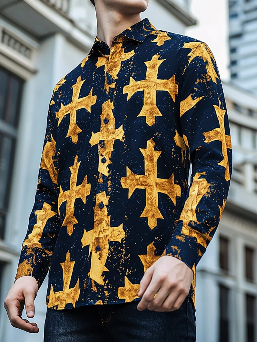 Camisa retro casual Faith ejecutivo de manga larga para hombre