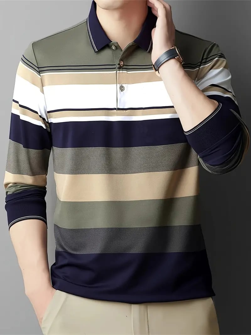 Ejecutivo casual a rayas con botones Polo para hombre
