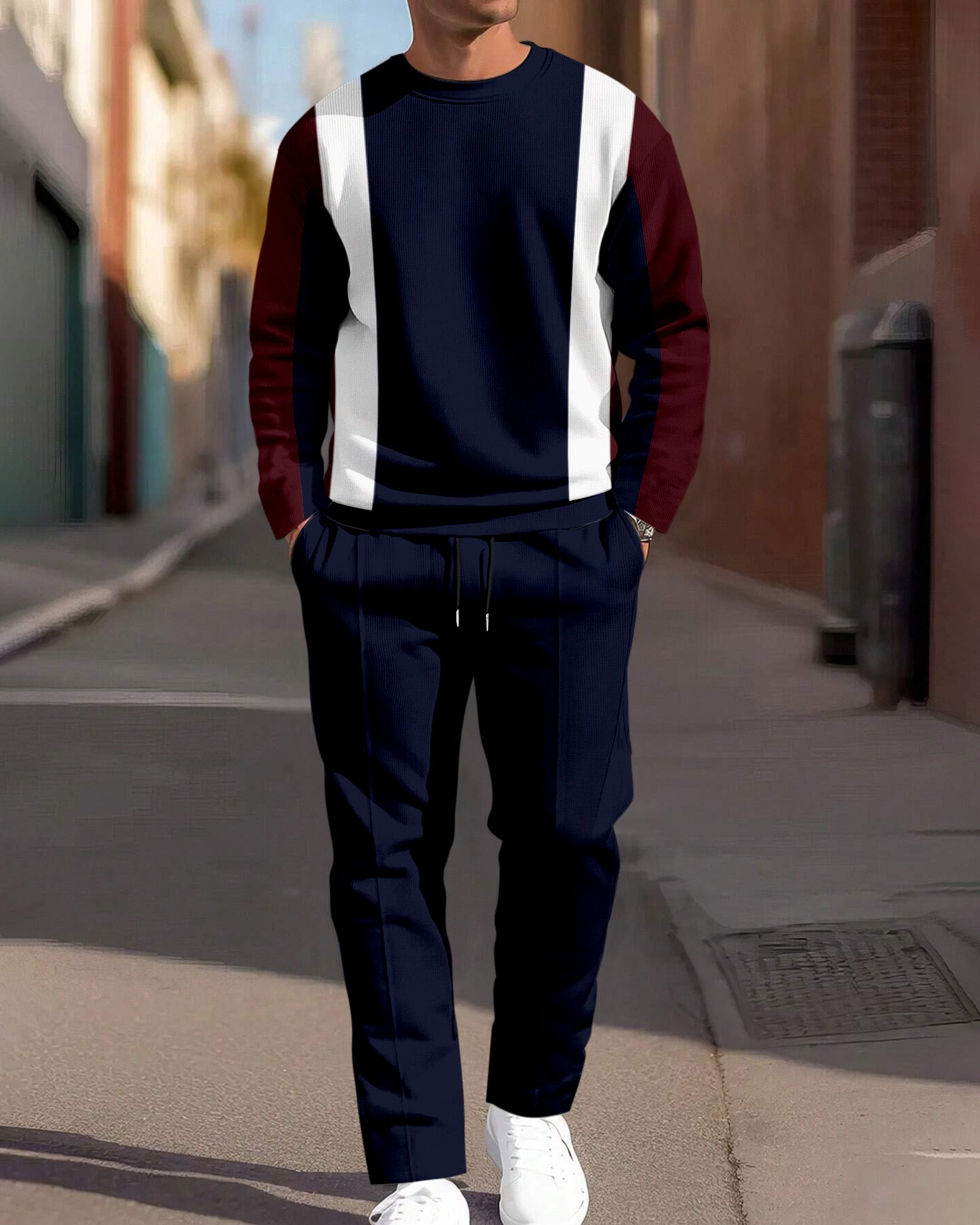 Simple Colorblock Round Neck casual Sports Set 0155 para hombre