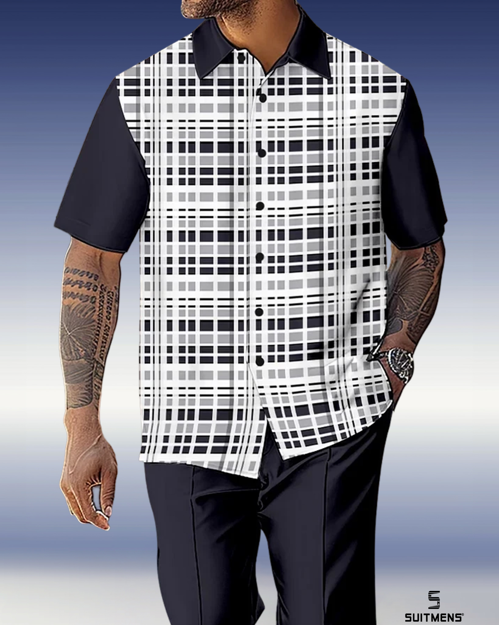 Camisa retro Gorgeous de manga corta Walking Suit 1067 para hombre