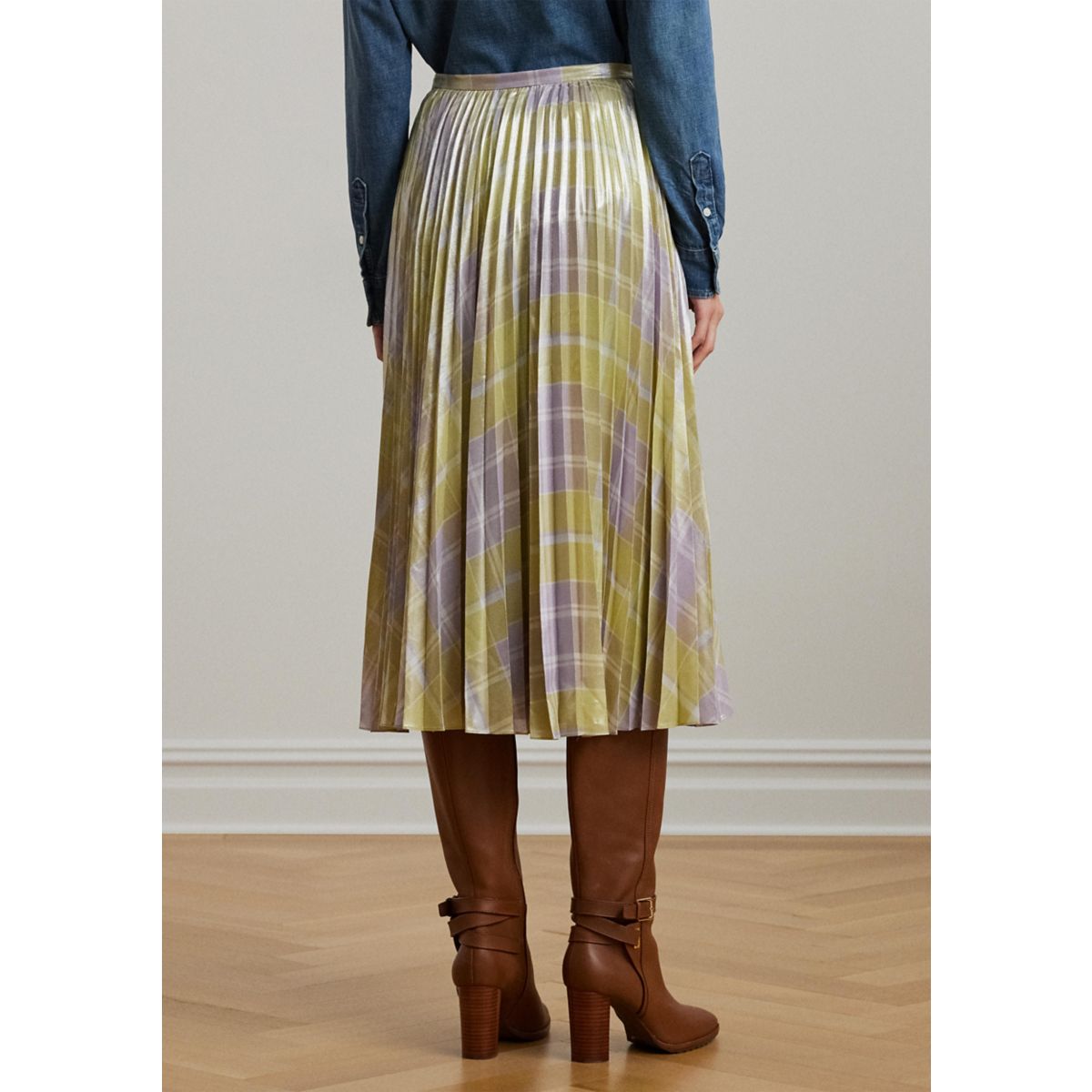 Women's Checked Plaid Pleated Georgette Skirt - 2