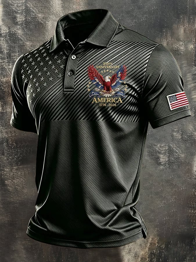 Camisa polo retro "Patriot" Color-Block de manga corta para hombre