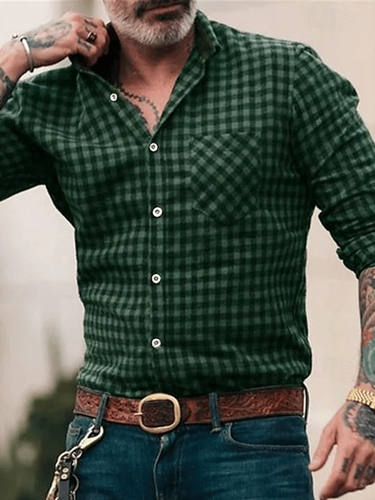 Camisa a cuadros ejecutivo de manga larga para hombre