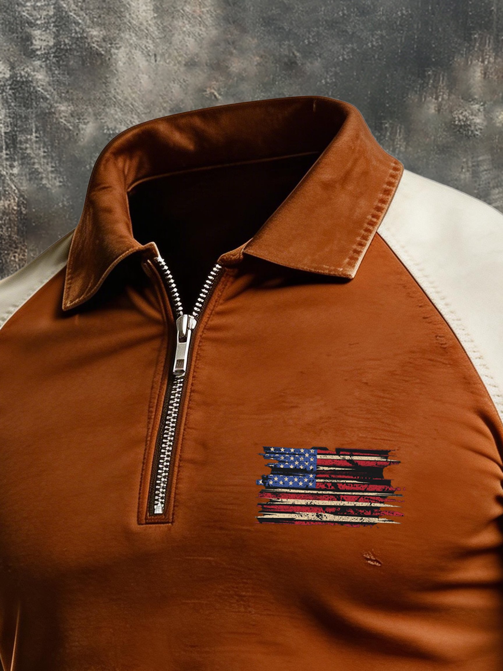 Camisa polo retro "Patriot" Color-Block de manga corta Half-Zip para hombre