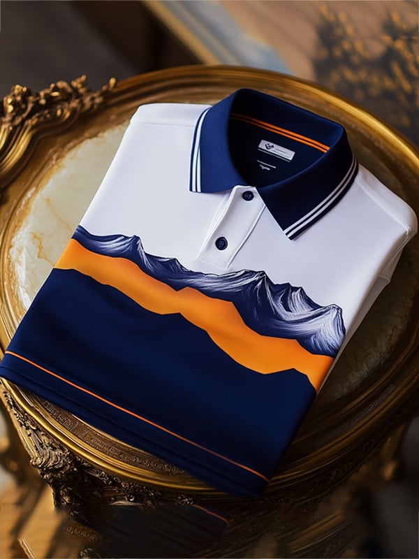 Camisa polo ejecutivo rayas Logo con botones de manga corta para hombre