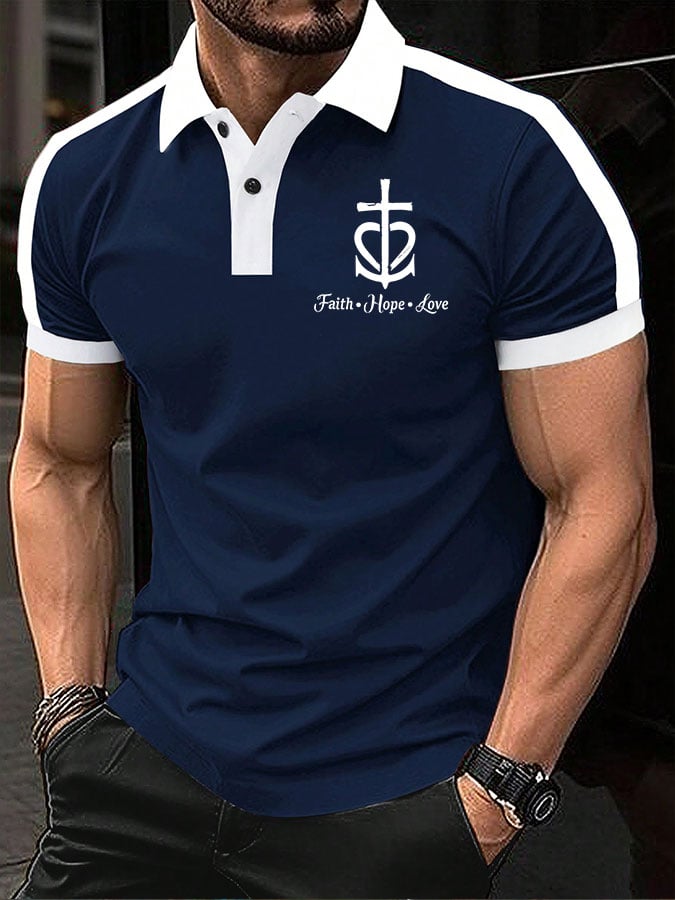 Camisa polo Faith Hope Love estampado para hombre