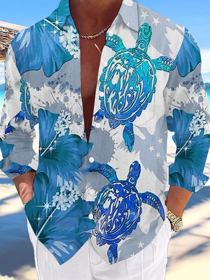 Camisa Hawaii Turtles estampado de moda Vacation And casual (With Pockets) para hombre