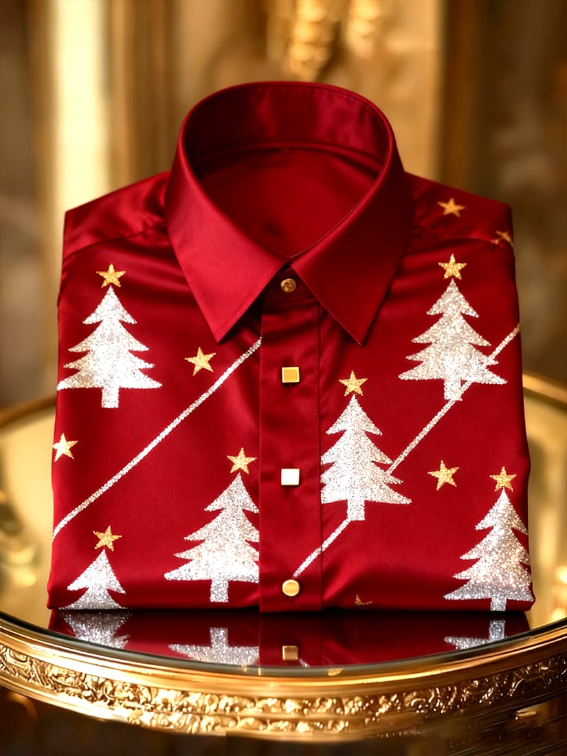 Camisa Christmas de manga larga con botones para hombre