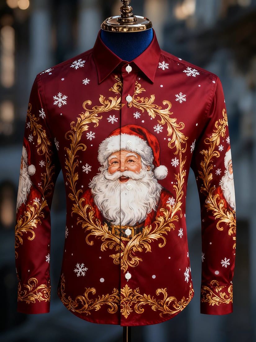 Camisa Christmas de manga larga con botones para hombre