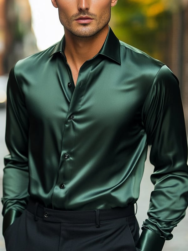 Camisa ejecutivo de lujo de color sólido de manga larga para hombre