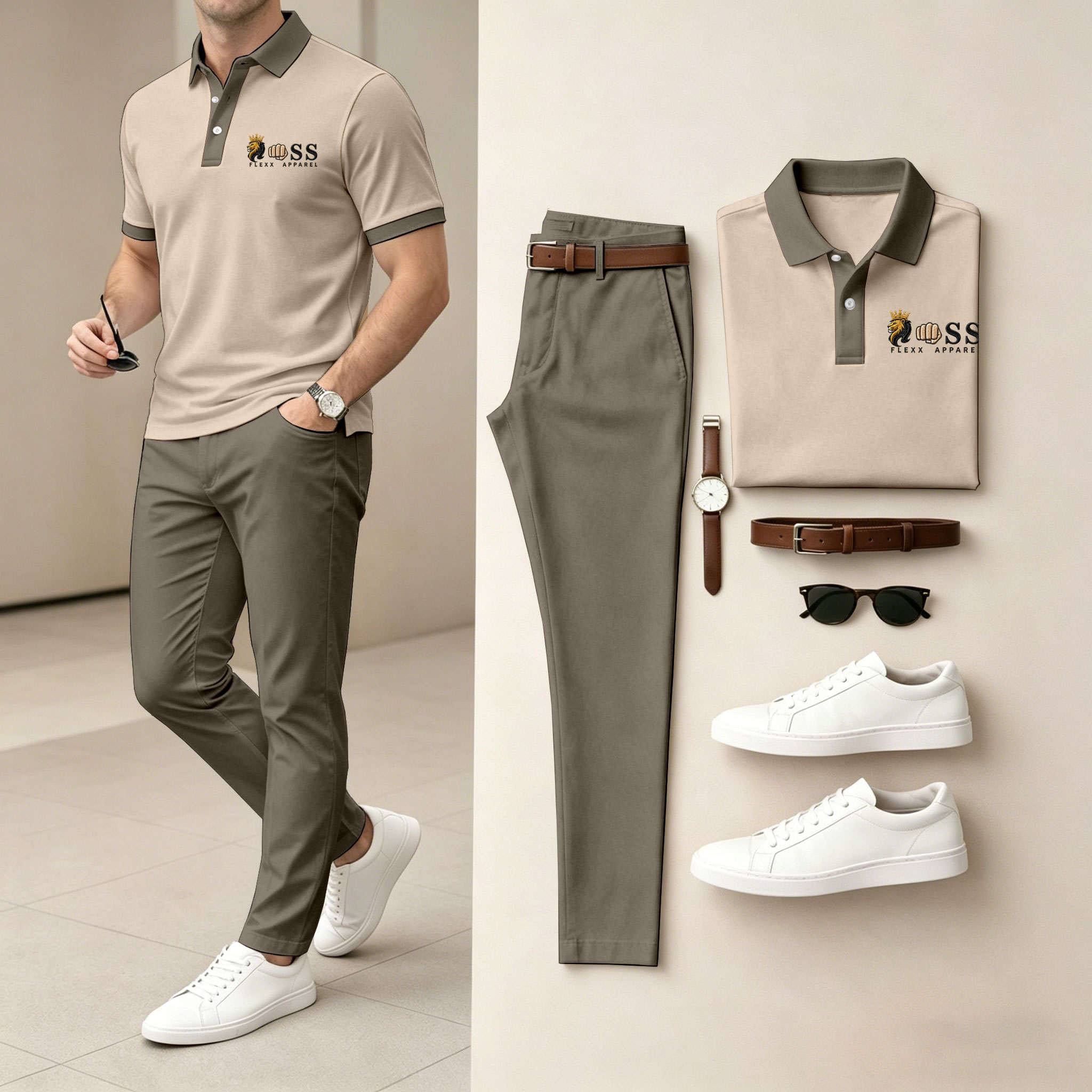 para hombre de manga corta camisa polo and pantalón conjunto de dos piezas