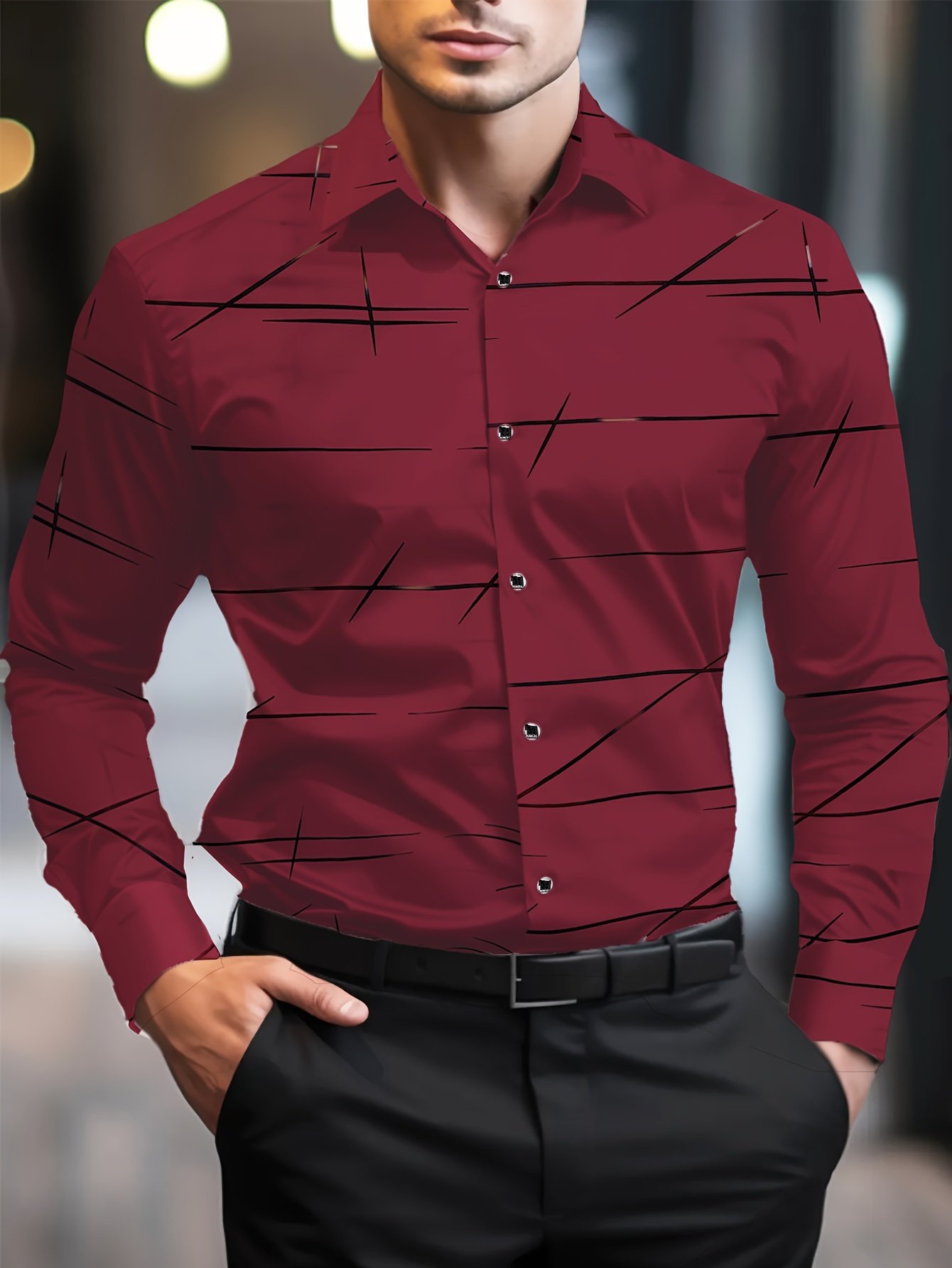 Camisa Street Style ejecutivo casual estampado de manga larga para hombre