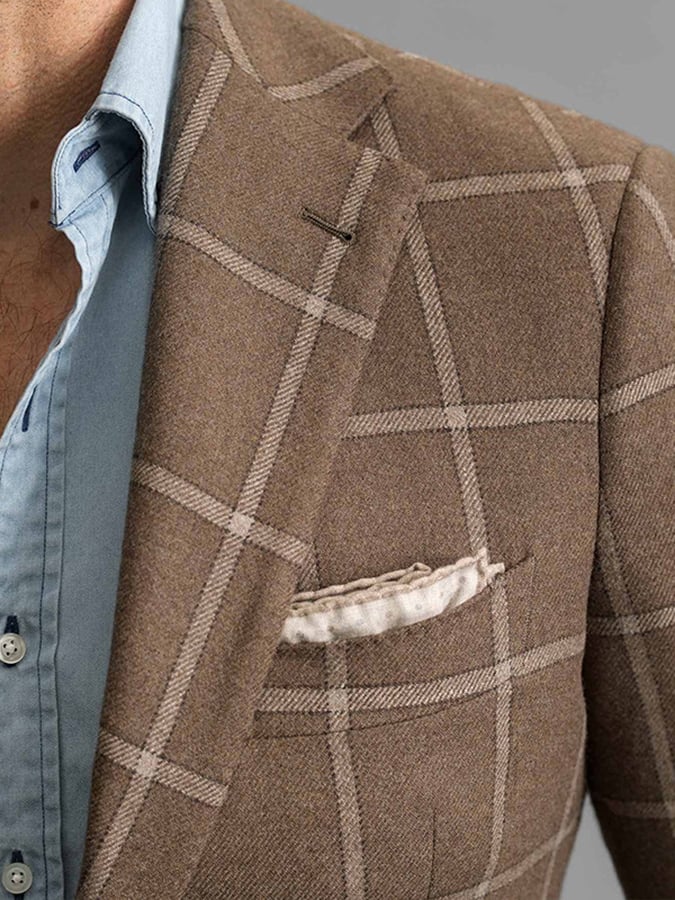 Chaqueta vintage Double-Breasted a cuadros Gentleman's ejecutivo Suit para hombre